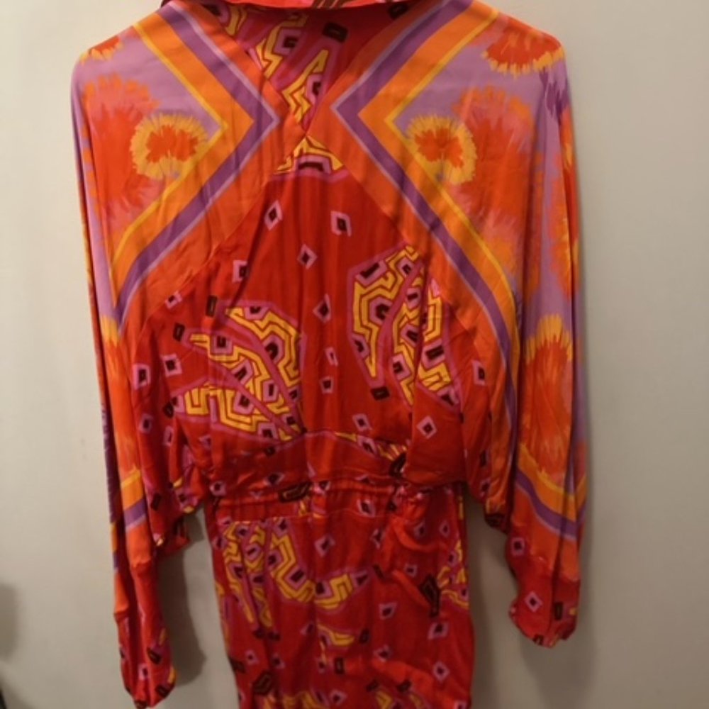 FARM Rio Red Orange Pink Patterned Long-Sleeve Romper - Picture 7 of 7